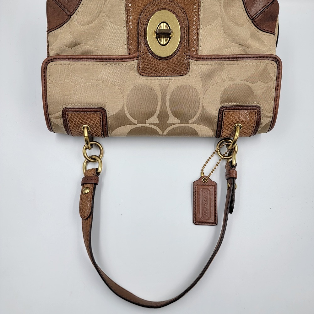 Vintage Coach J0969-14504 Peyton Beige Signature Sateen Brown snake Skin Y2k - Picture 6 of 14